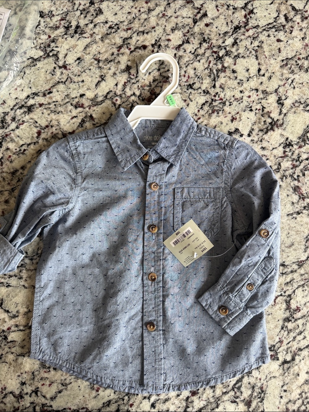 okie dokie Blue Chambray Button-Down Shirt with Subtle Dot Print